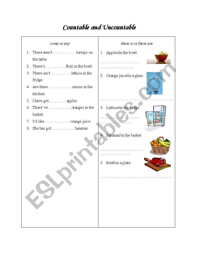 Countable / Uncountable worksheet