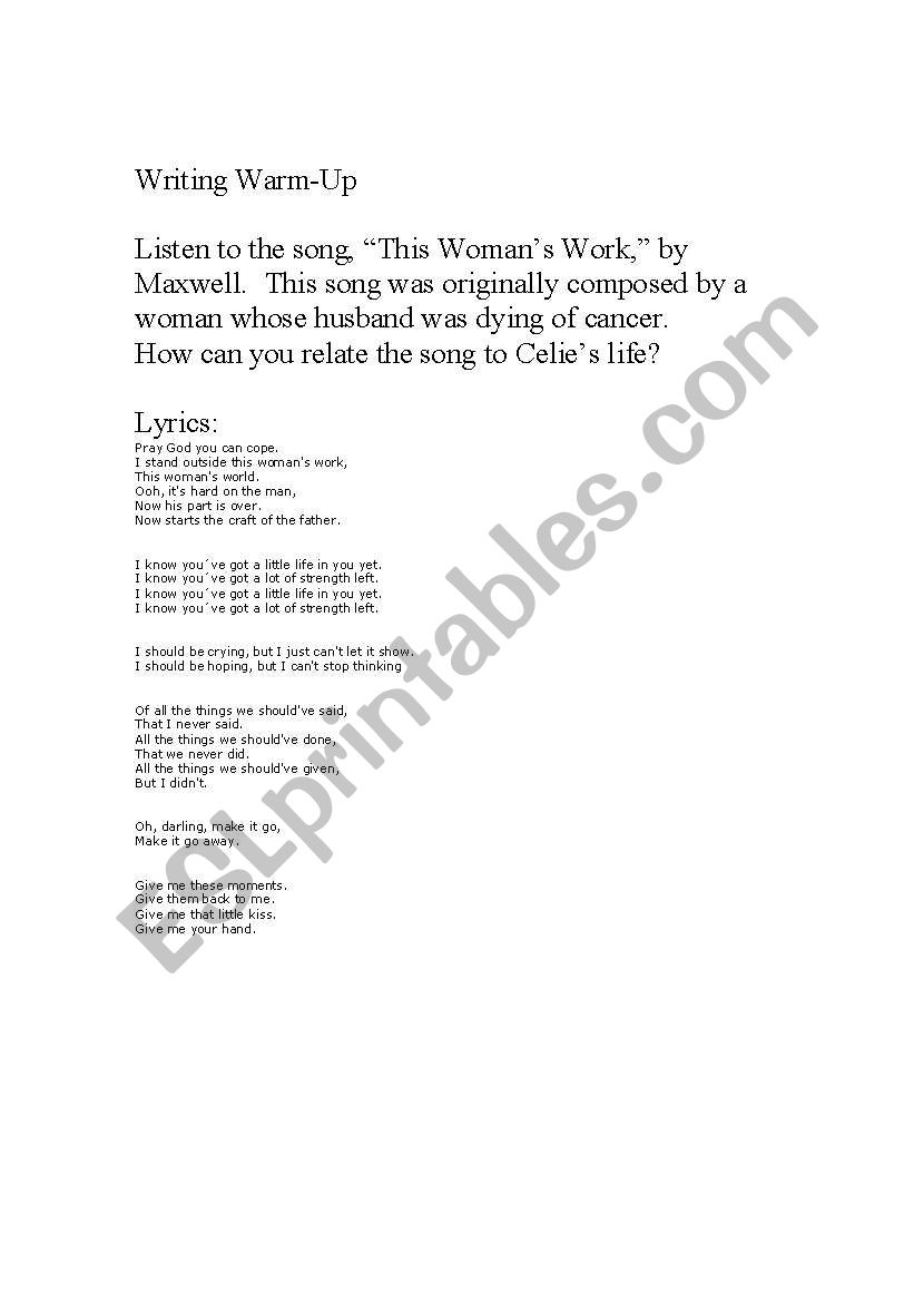 This Womans Work- Music Wirting Assignment