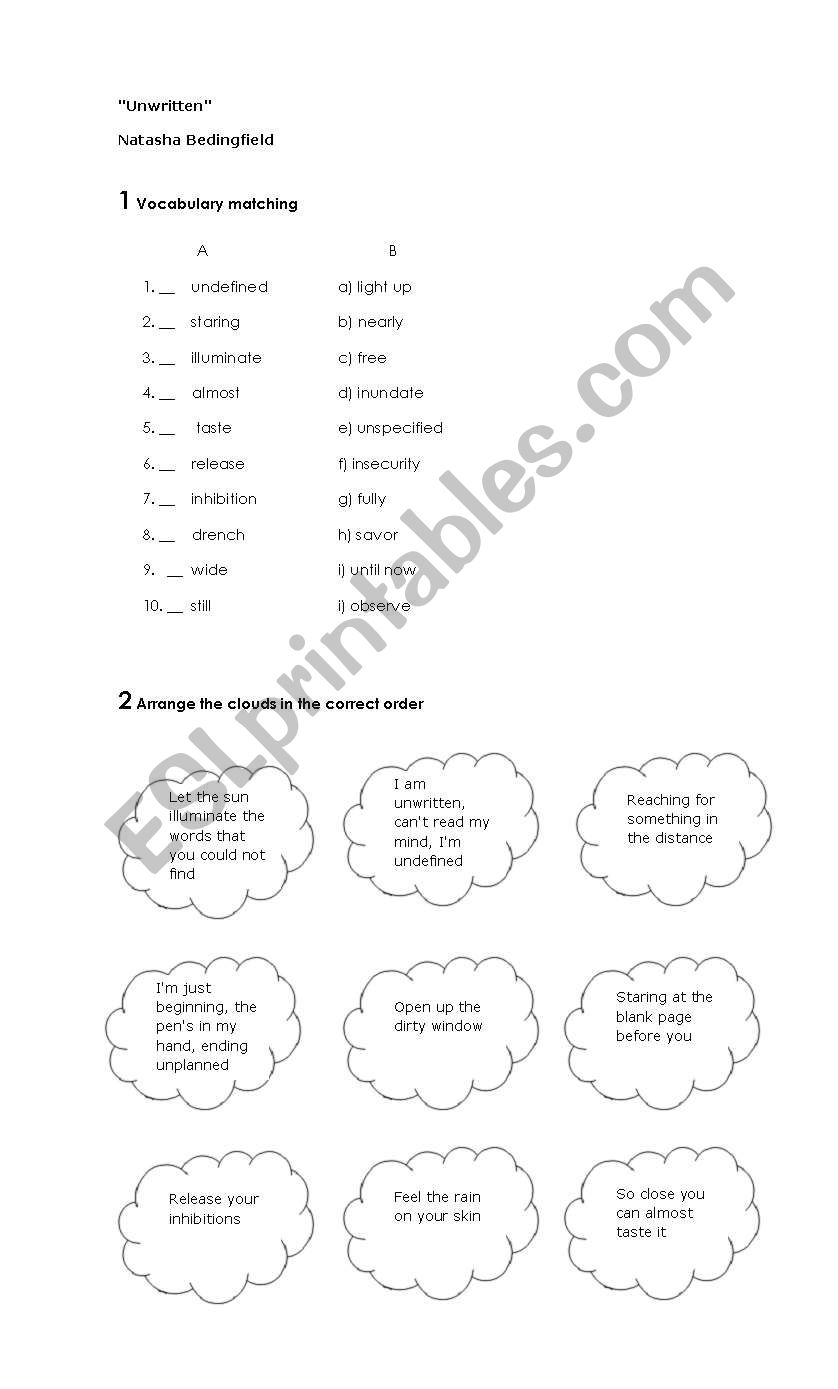 Unwritten song worksheet