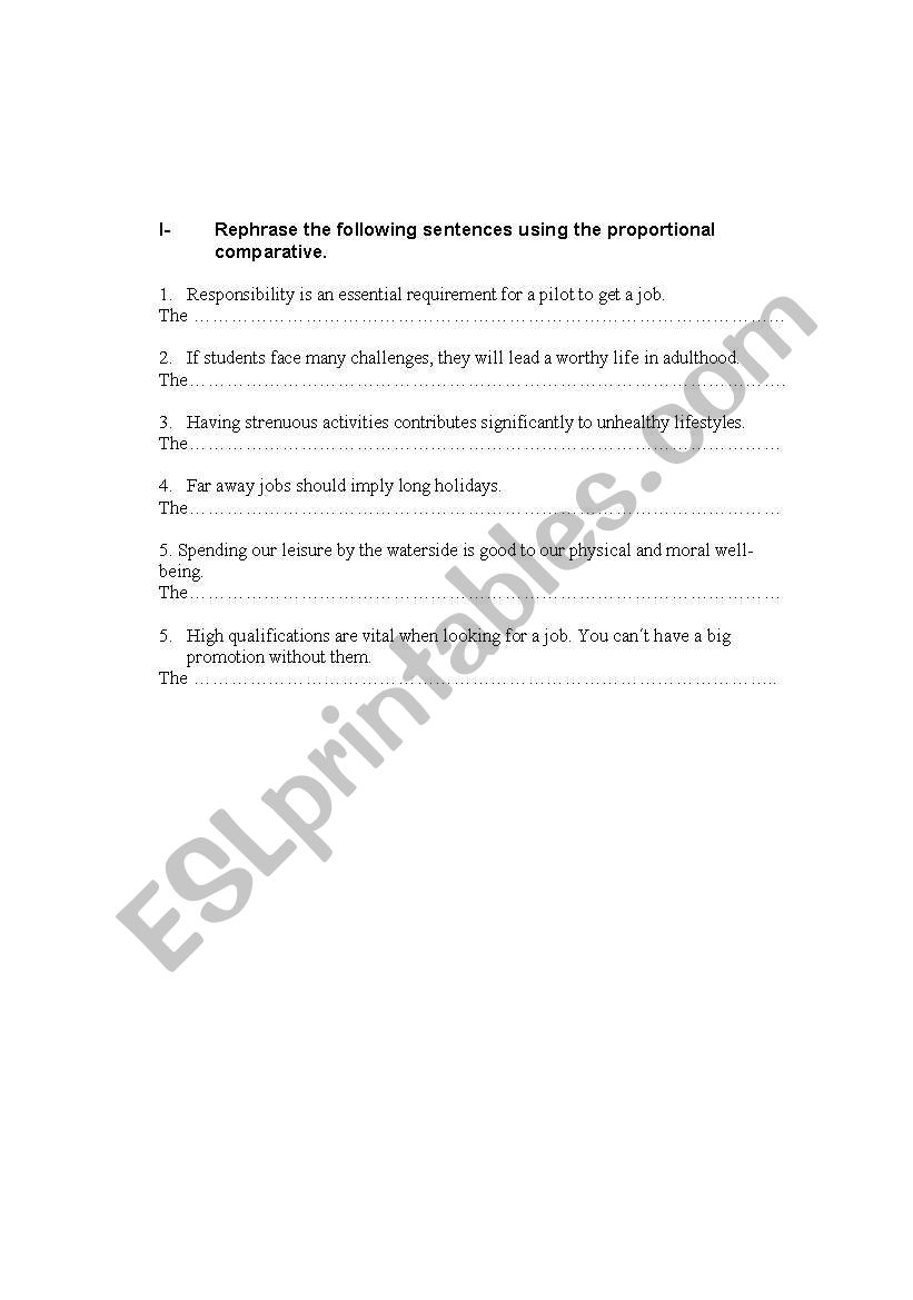 woksheet about proportional comparative.