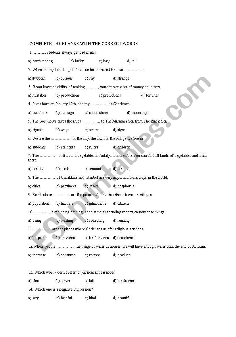 grammar test worksheet