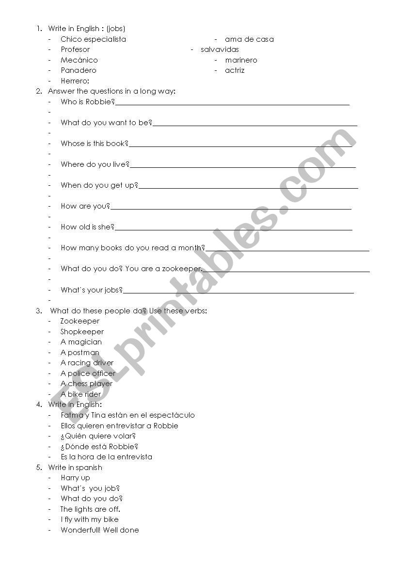 jobs and personal questions worksheet