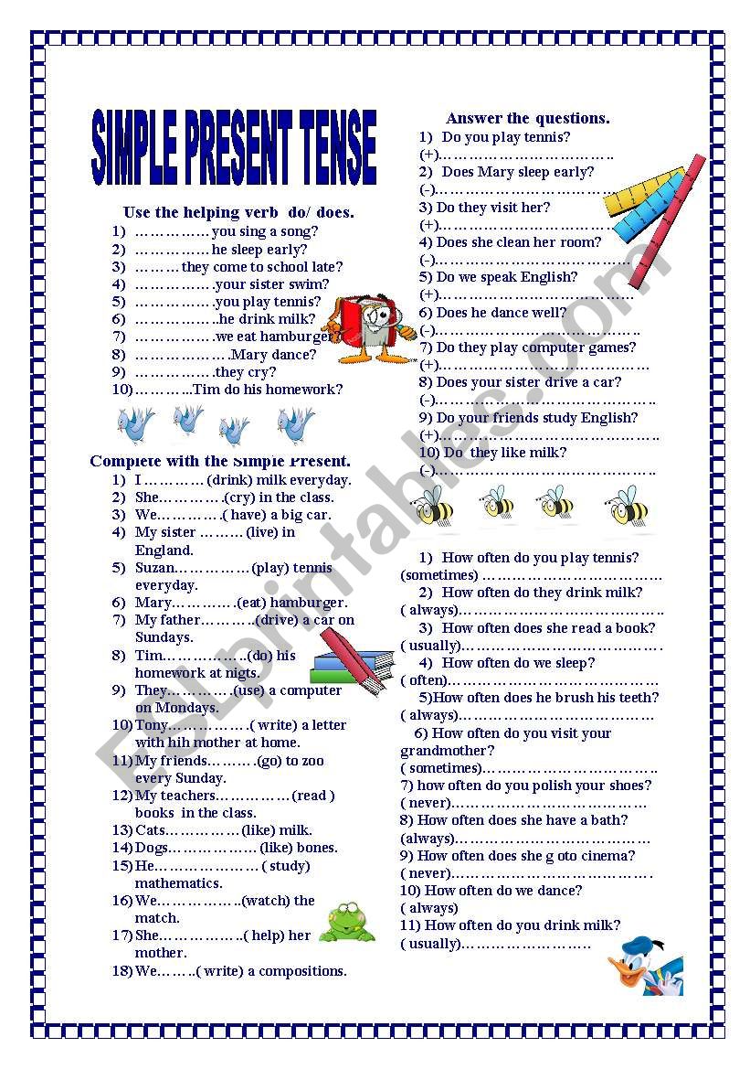 smple present tense worksheet