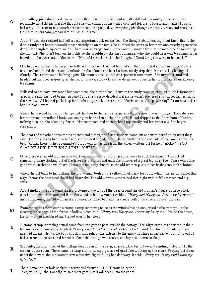 Scary story mixup worksheet