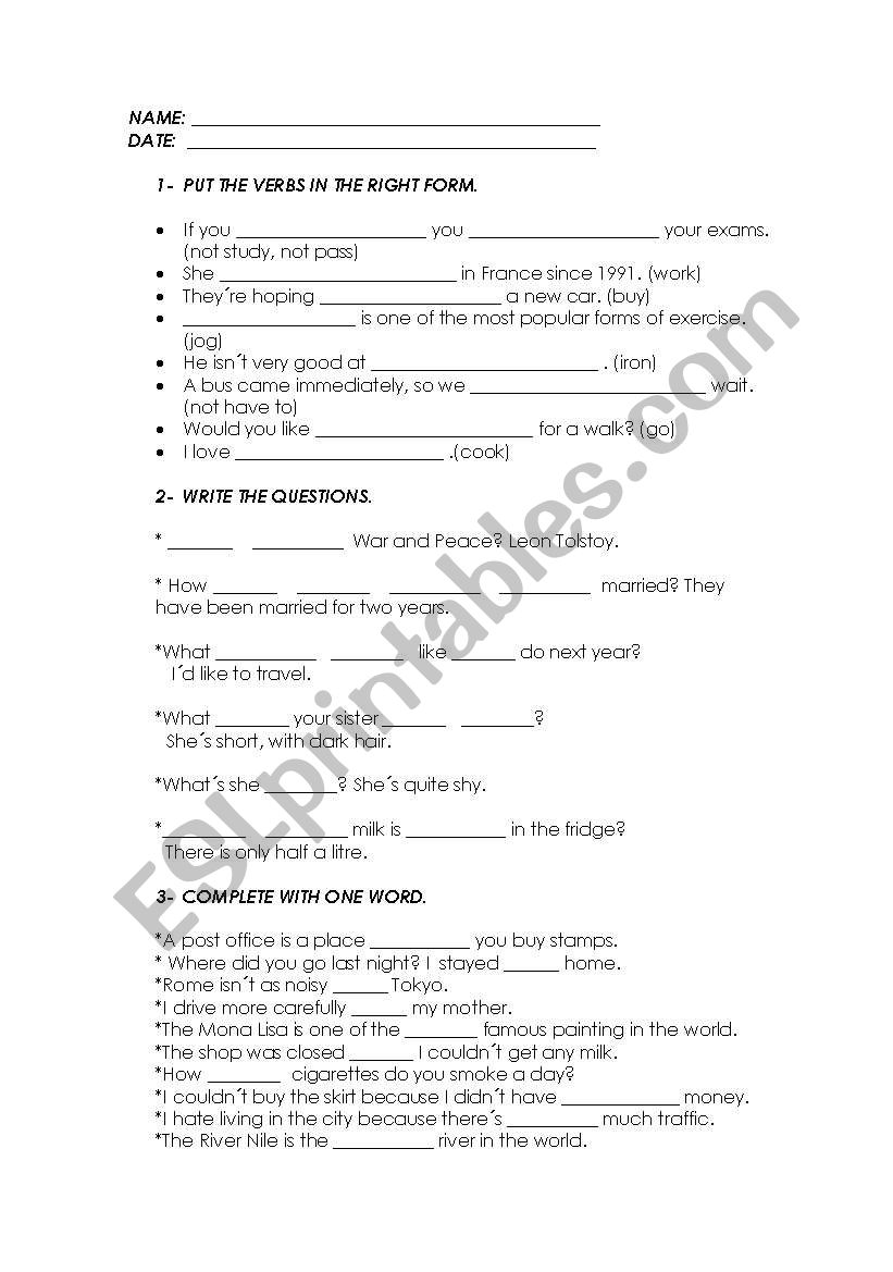 REVISE DIFFERENT CONTENTS worksheet