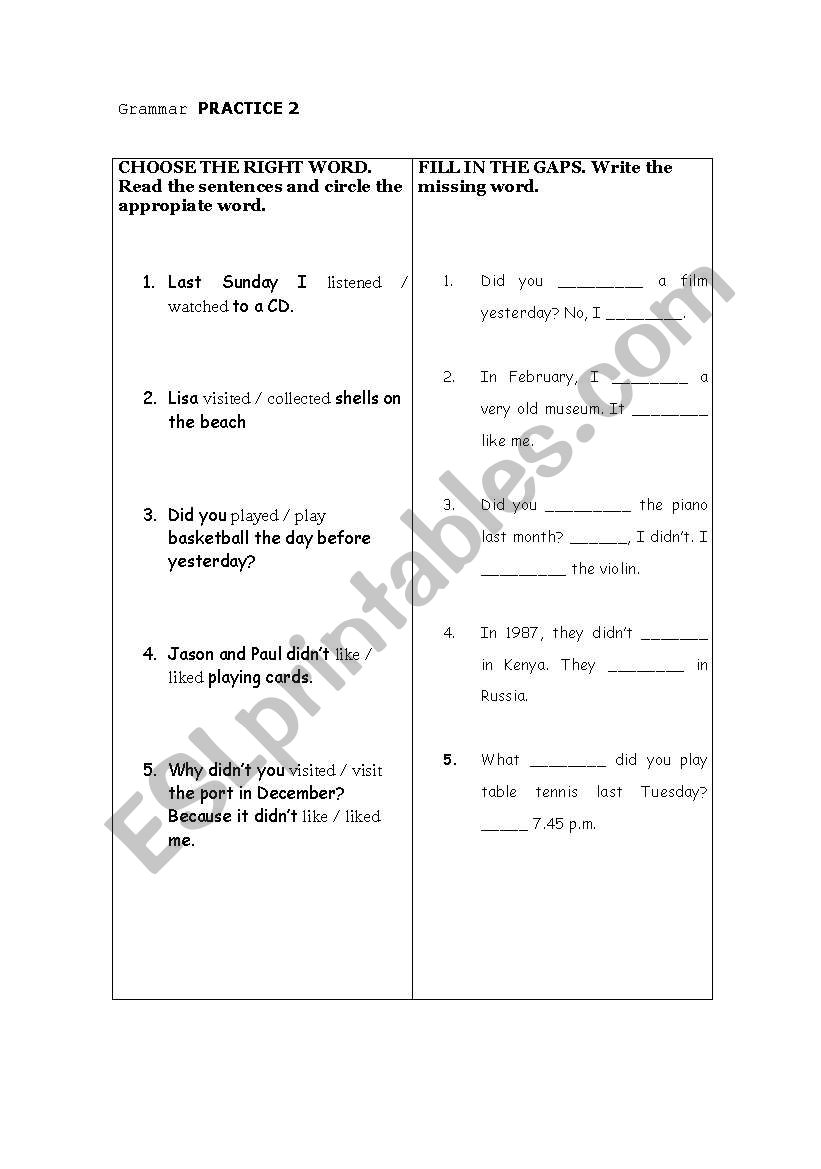 Grammar Practise 2 worksheet