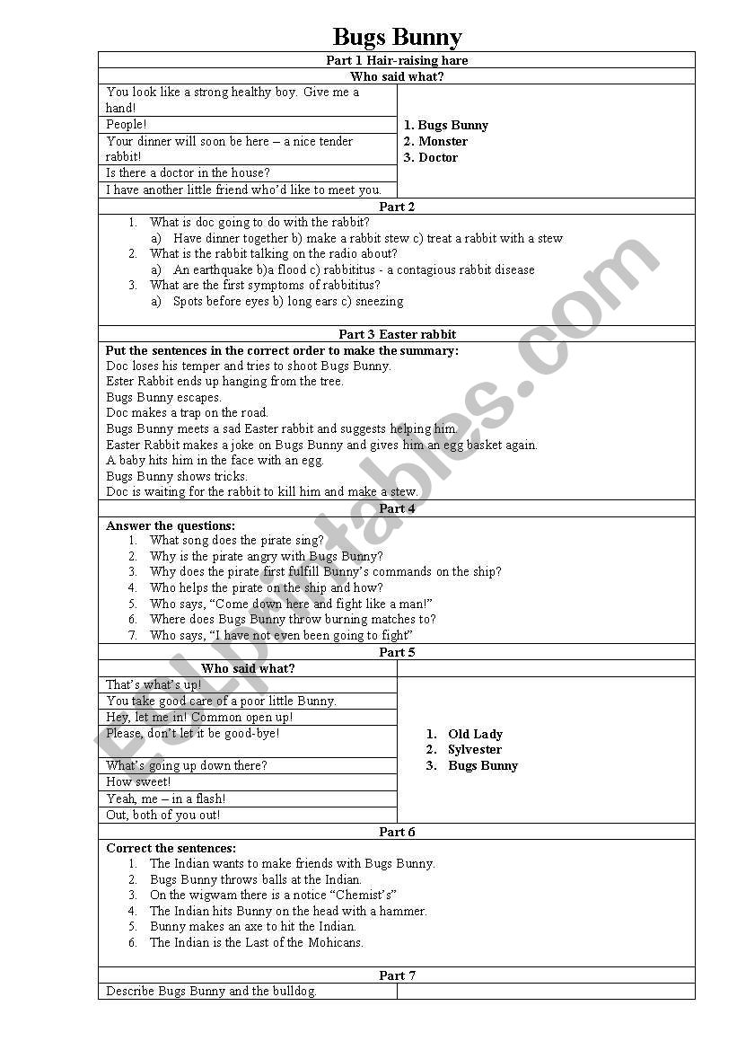 Bugs Bunny worksheet