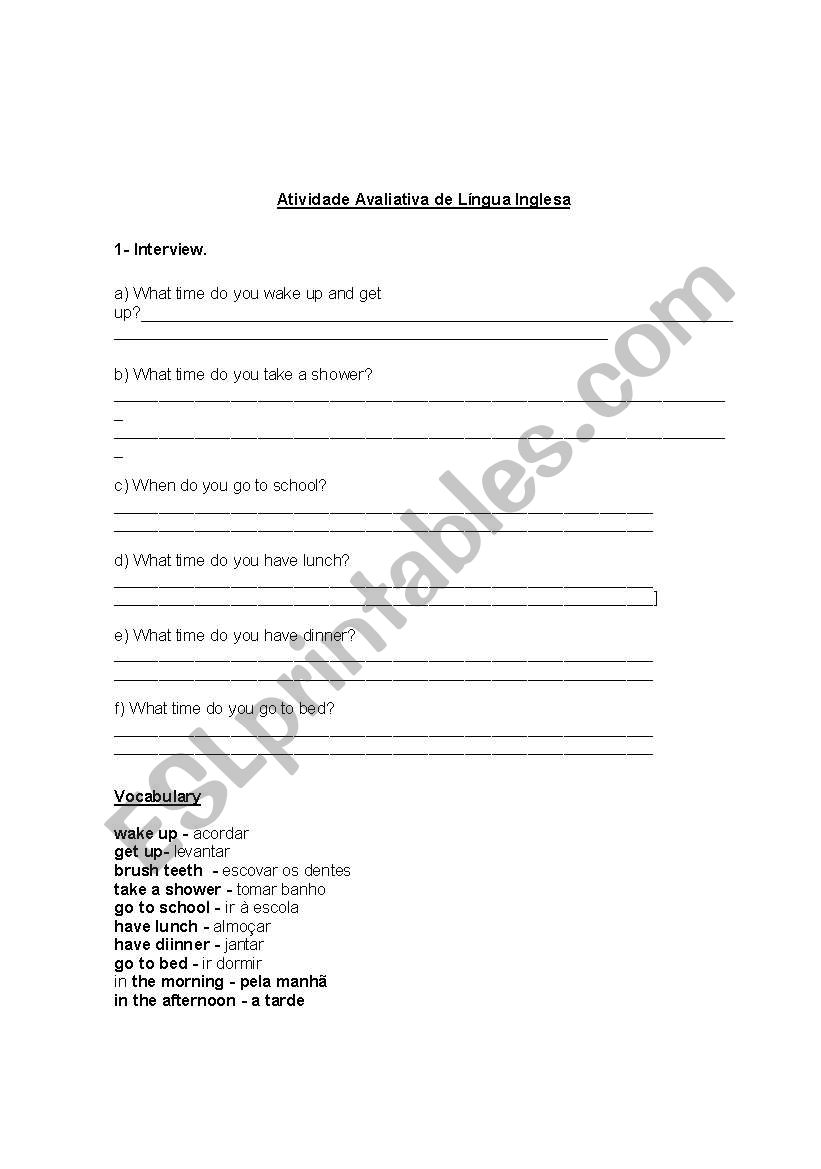 Interview- Actions and hours worksheet