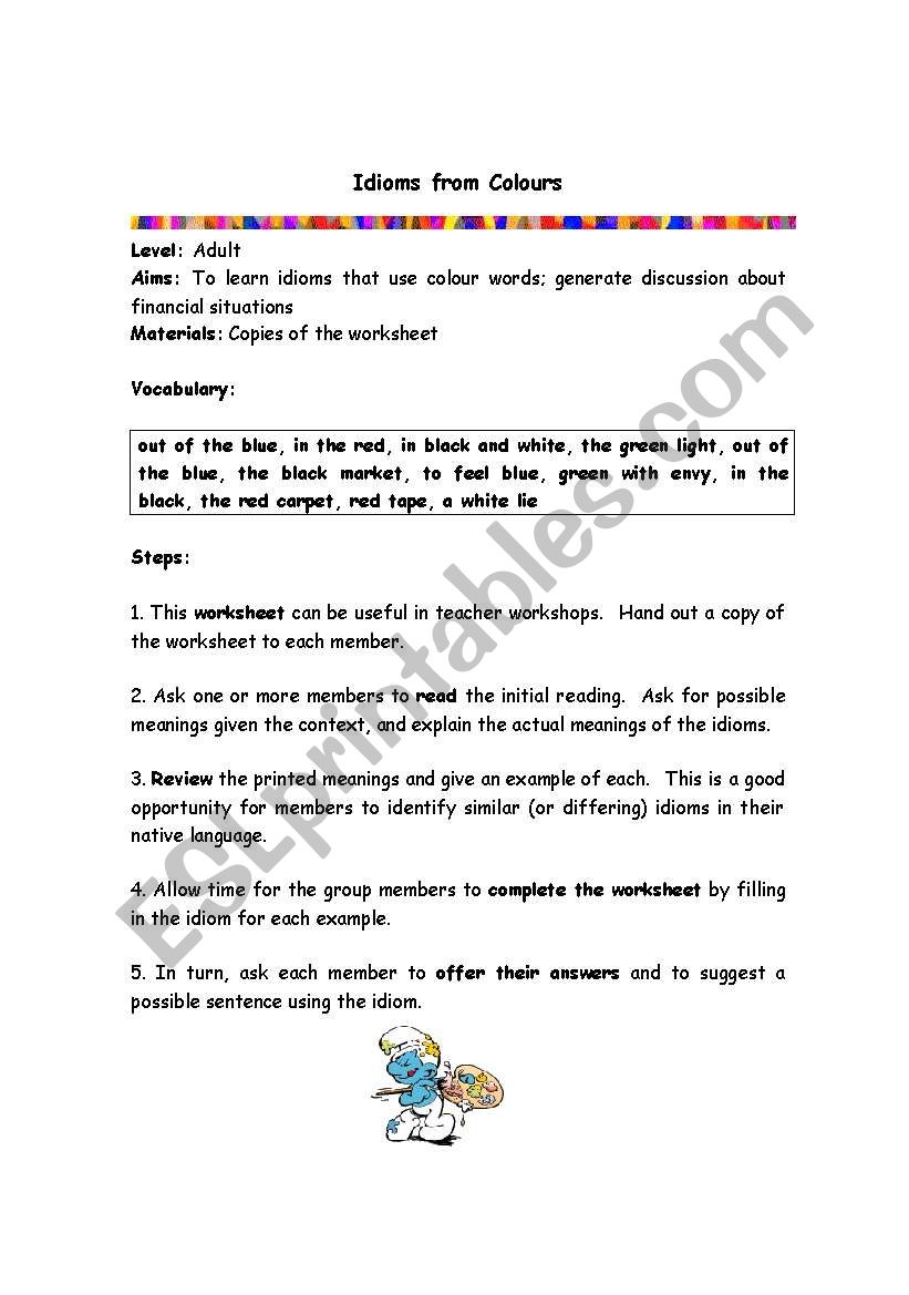 The Idioms from Foods worksheet