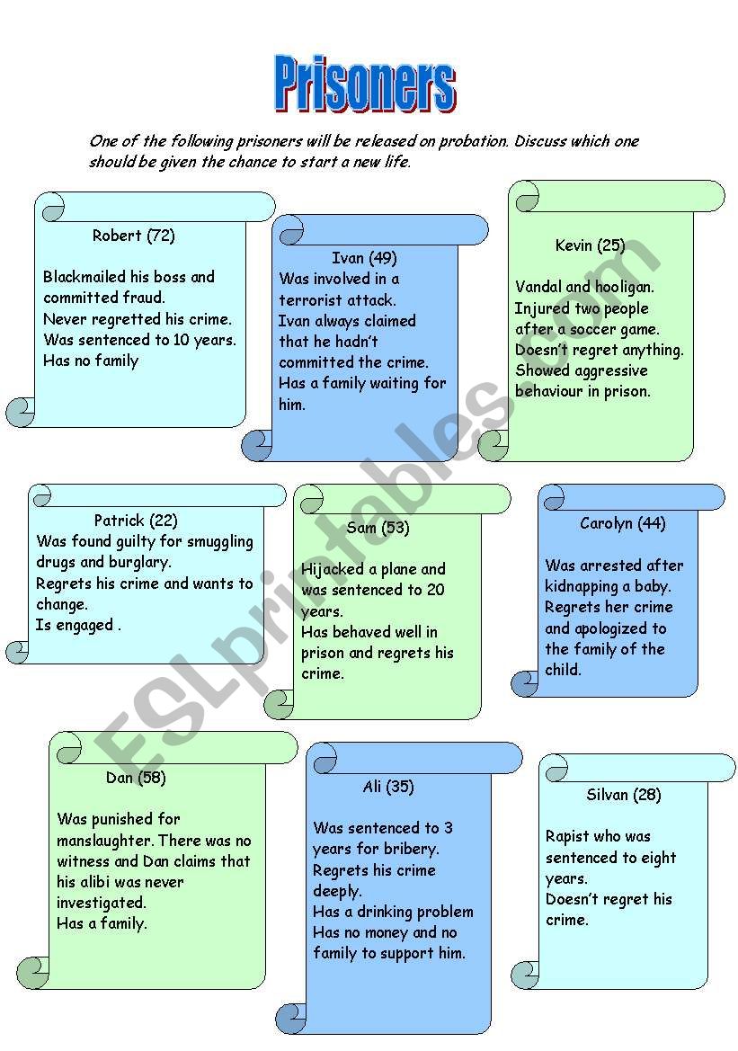 Prisoners ESL Worksheet By Nurja