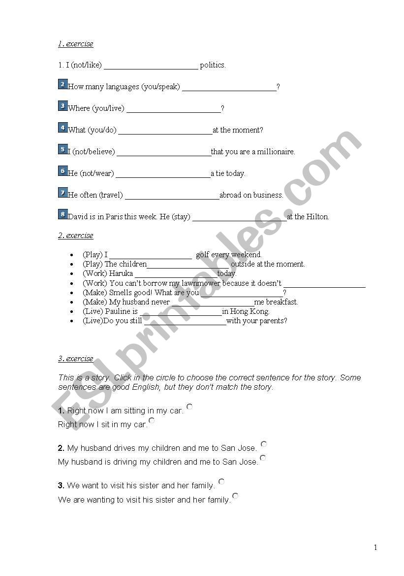 present simple or continuous worksheet