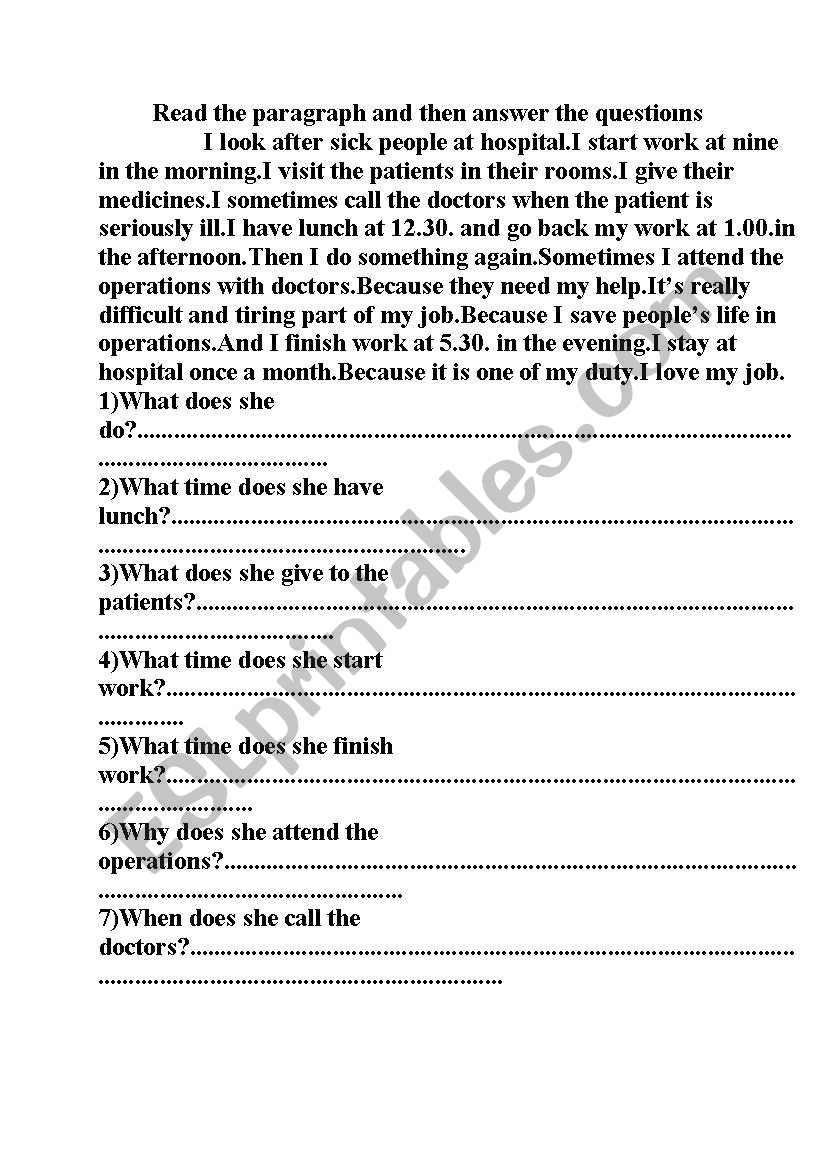 SIMPLE PRESENT TENSE READING worksheet