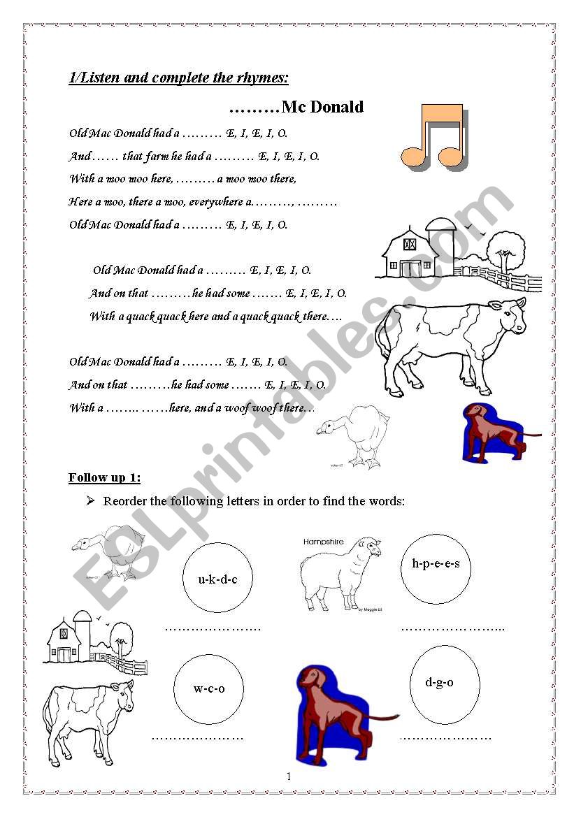 t he farm worksheet