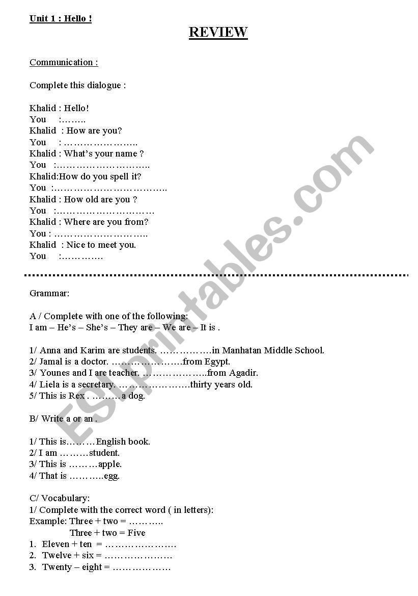 exercises  worksheet