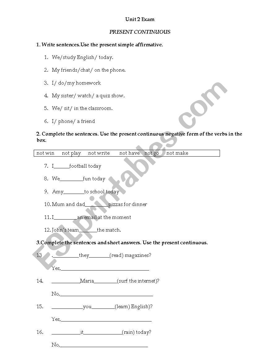 present simple and continuous exam