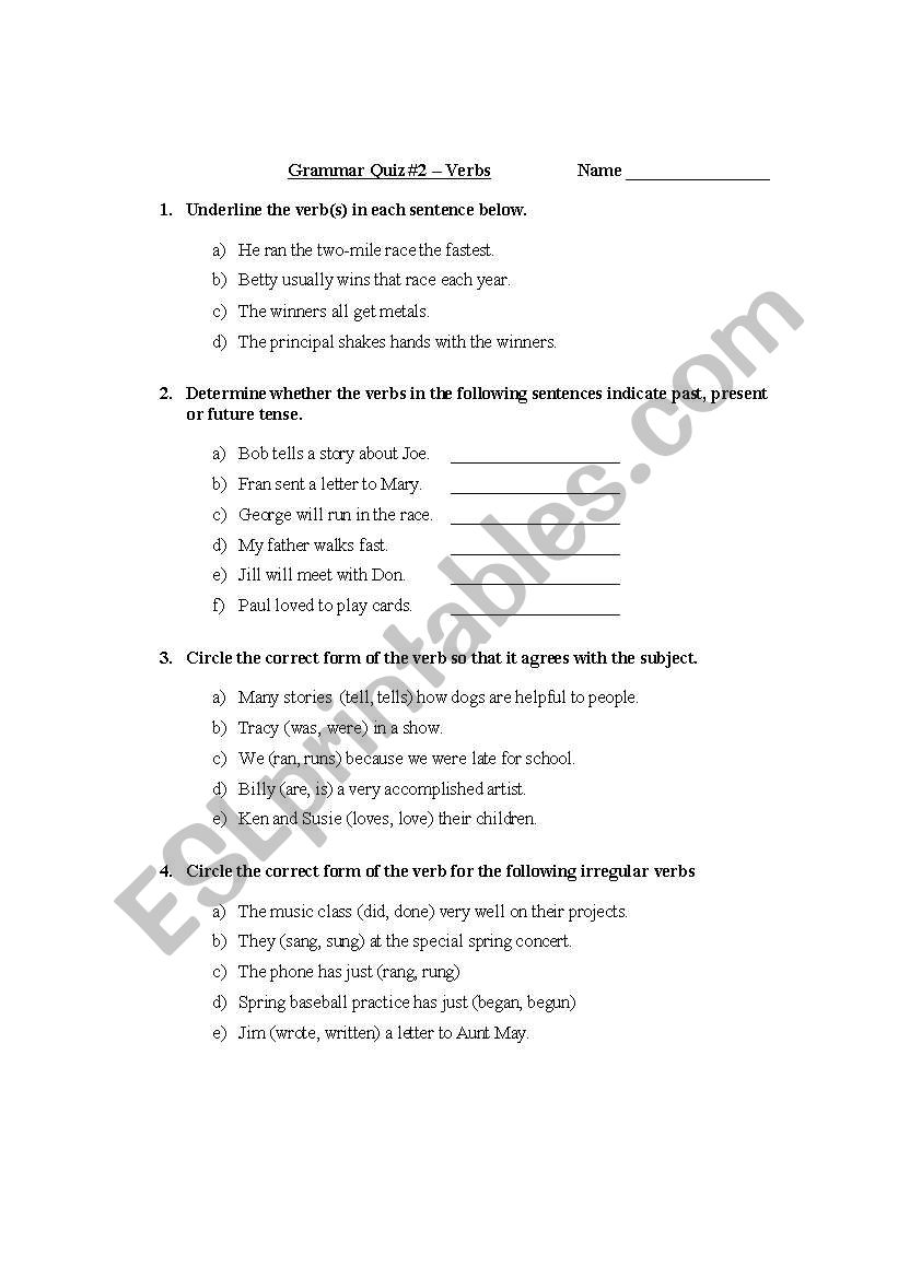 Grammar Quiz 2 worksheet