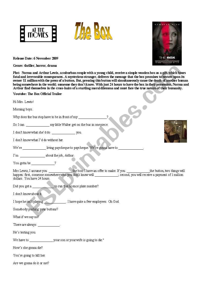 The Box official trailer worksheet