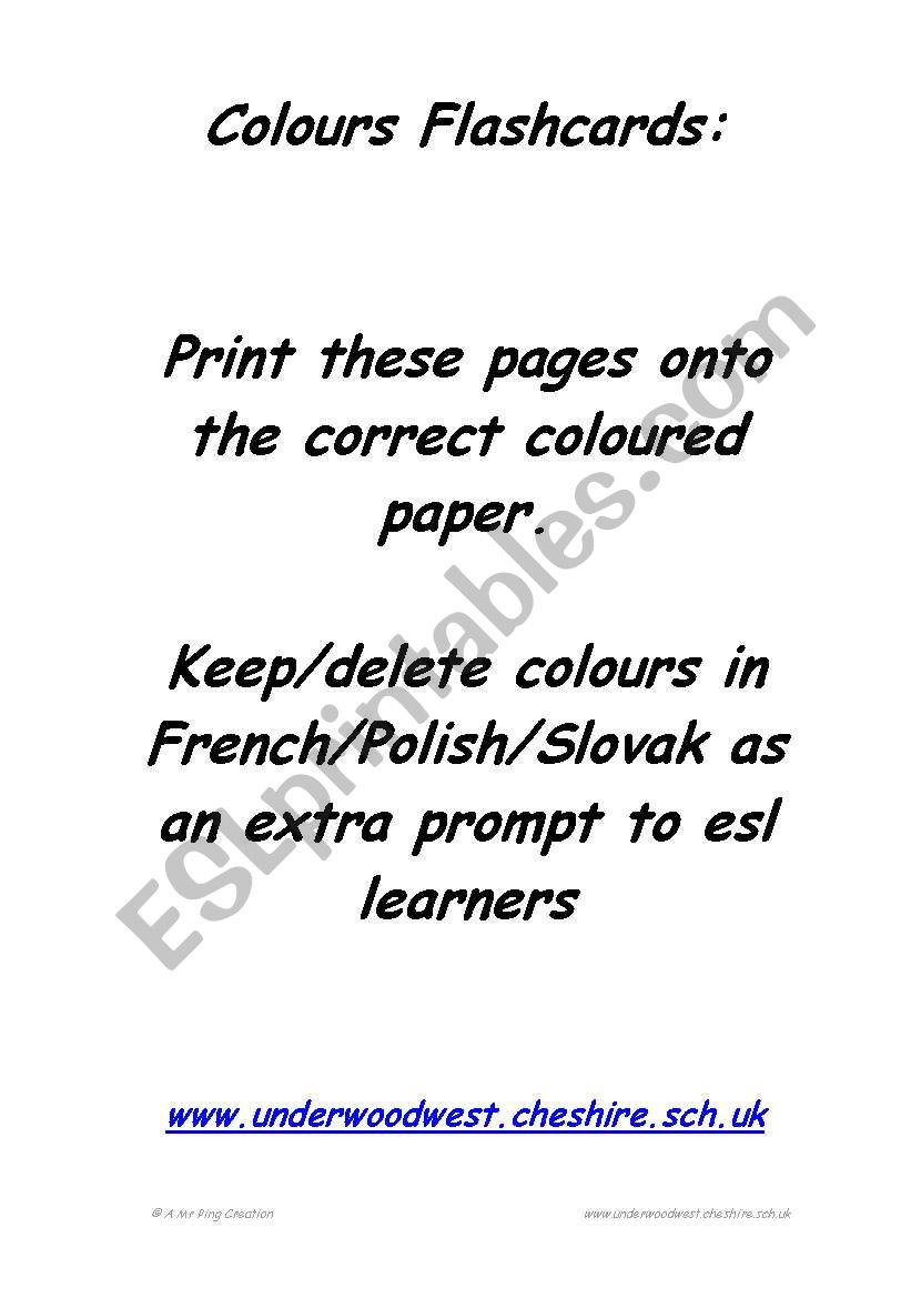 Colours Flash Cards worksheet