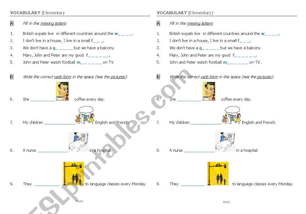 Vocabulary Test (Elementary) worksheet