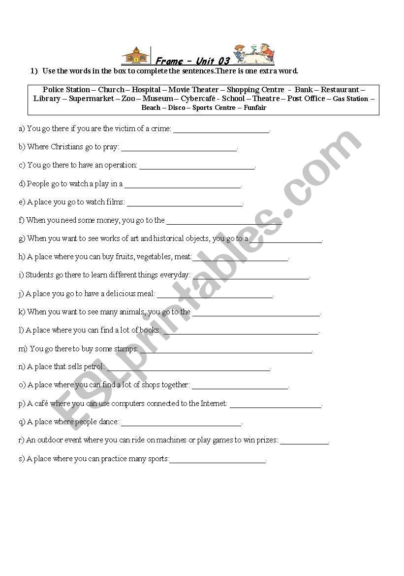 Places worksheet