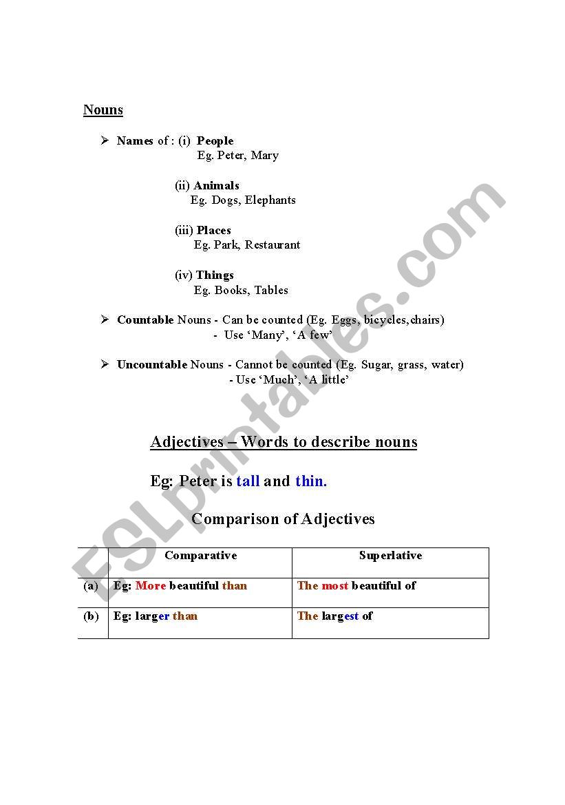 Grammar notes worksheet