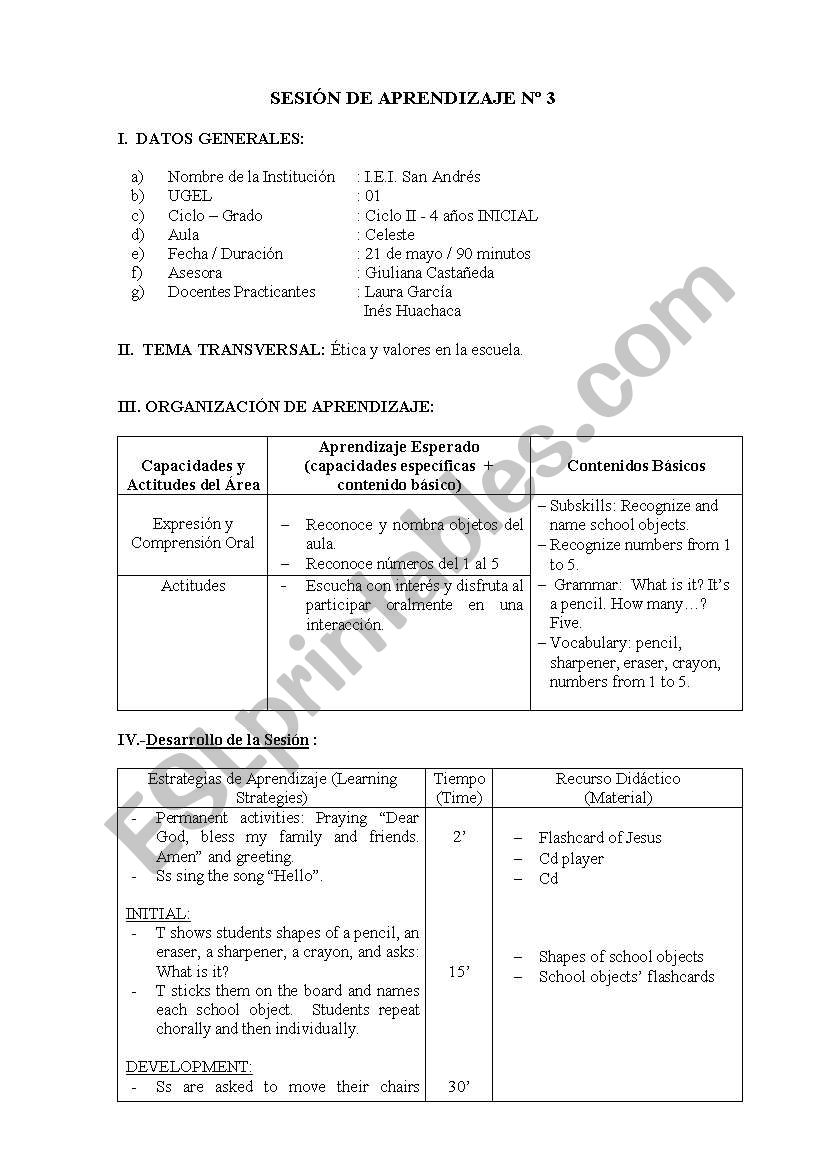 School object worksheet