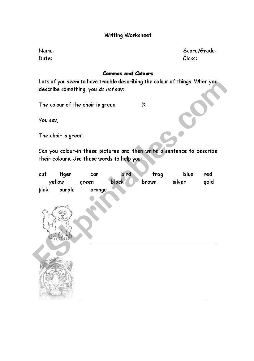 Colours and Commas worksheet