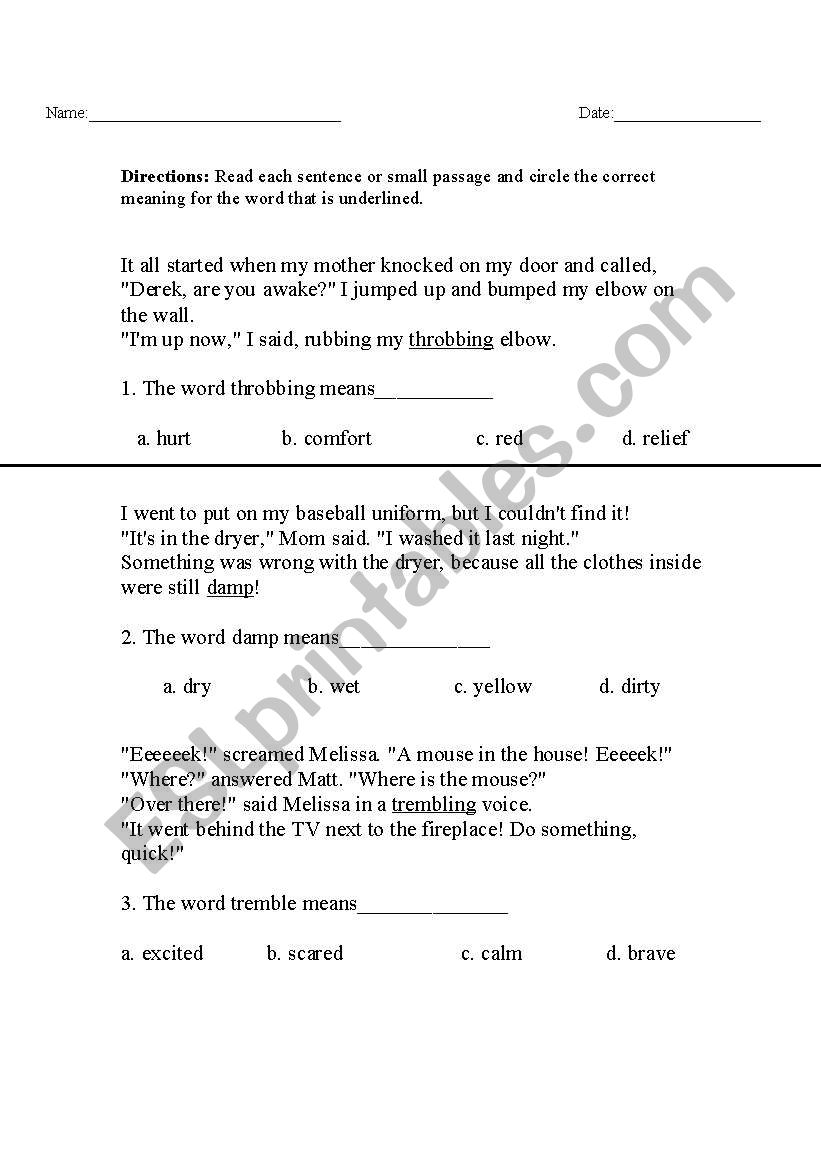 Meaning of words worksheet