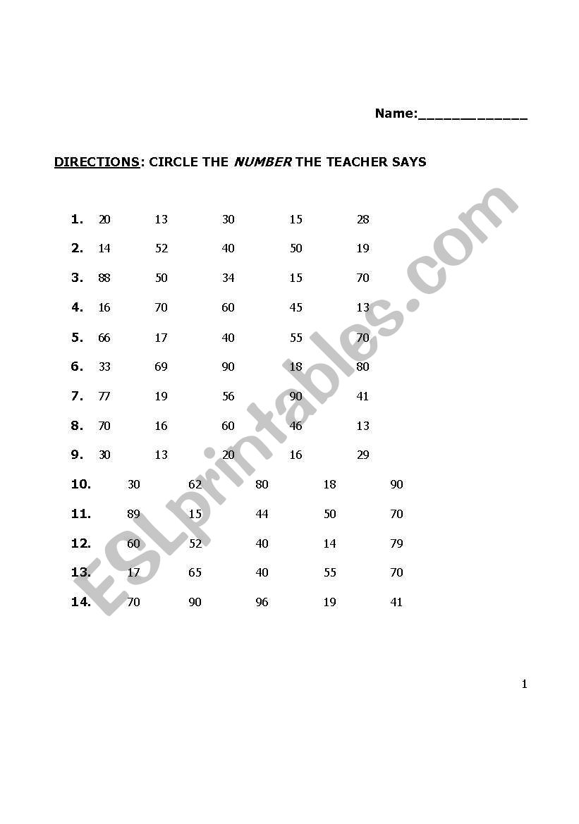 Number Recognition worksheet