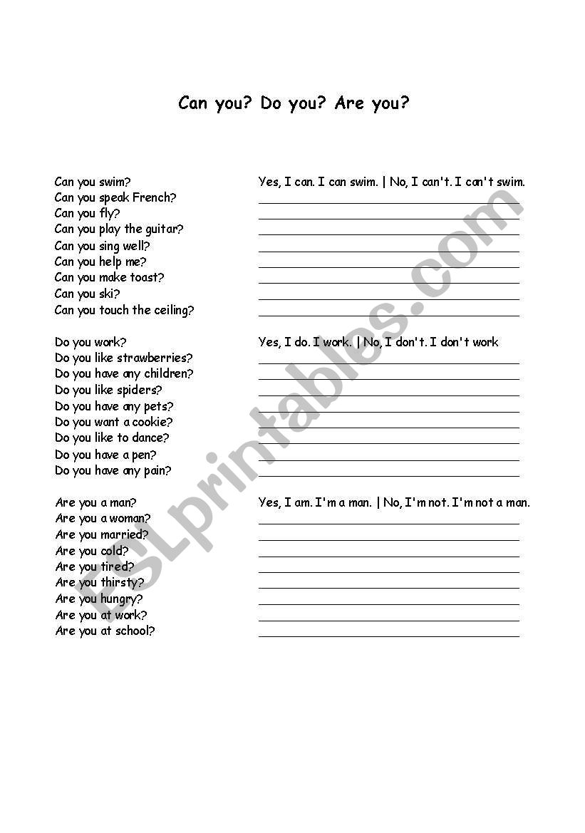 Are you? Can you? Do you? worksheet