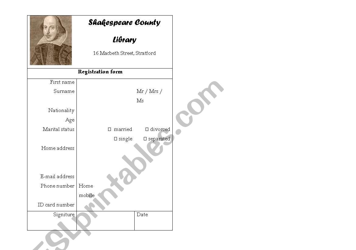 personal info_library worksheet