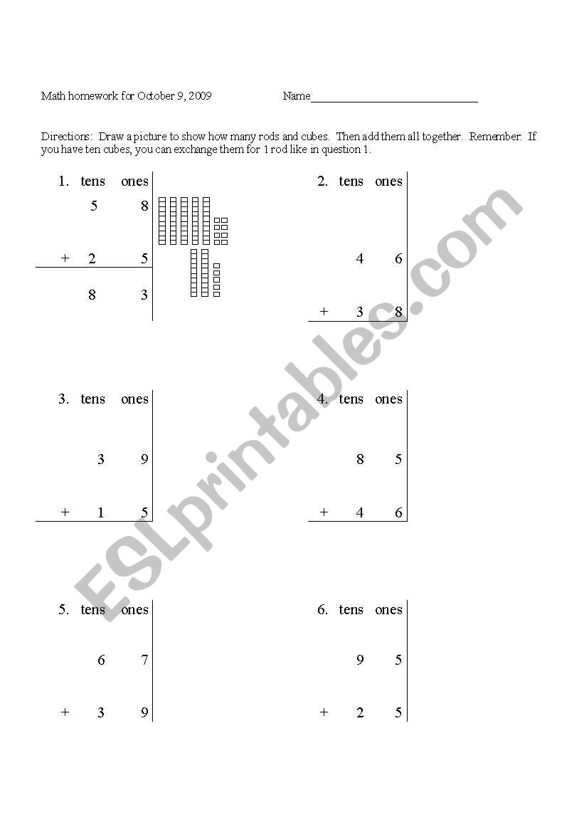 Adding Rods and Cubes worksheet