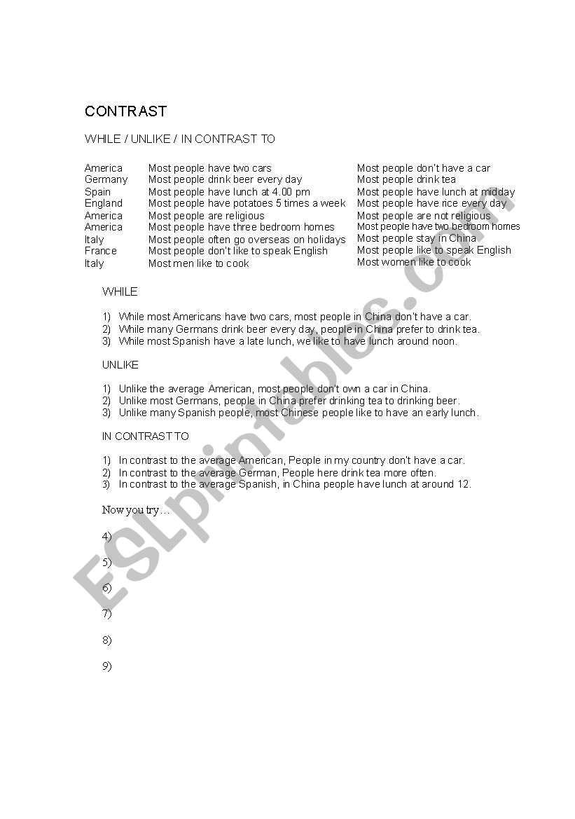 Contradting information worksheet