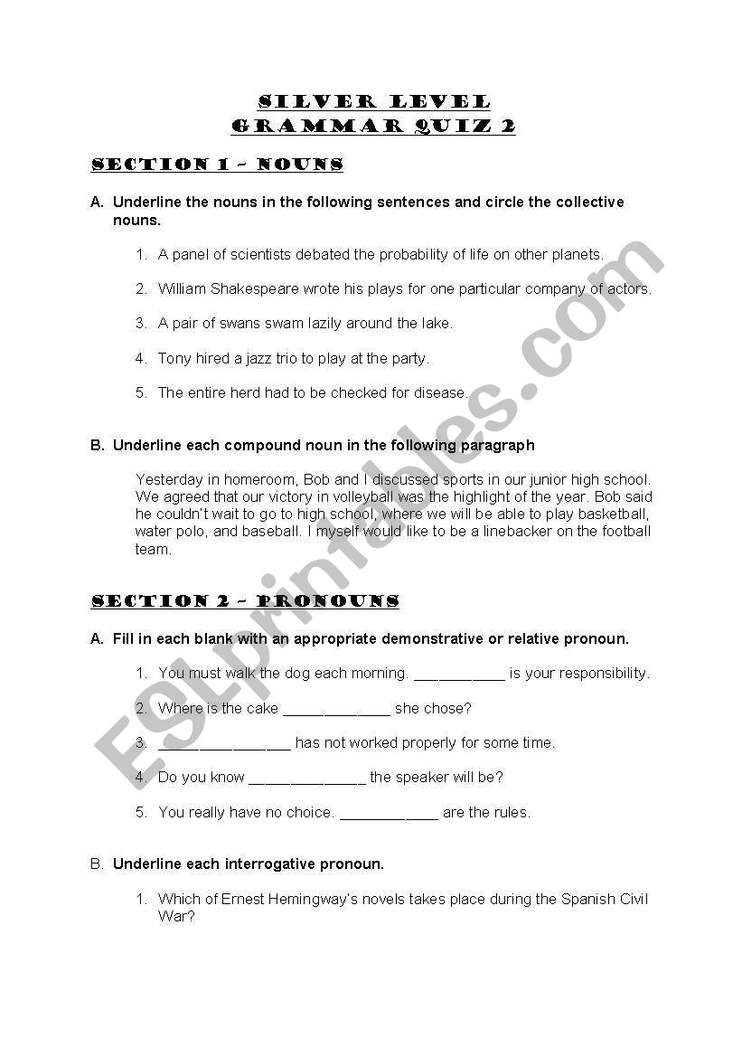 Grammar Quiz worksheet