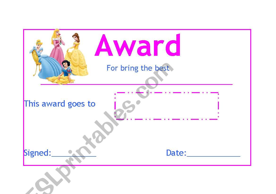 student award worksheet