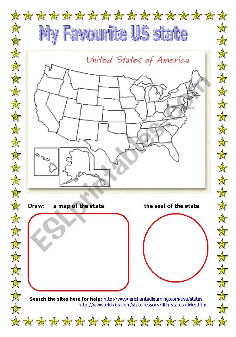 My favourite US state worksheet