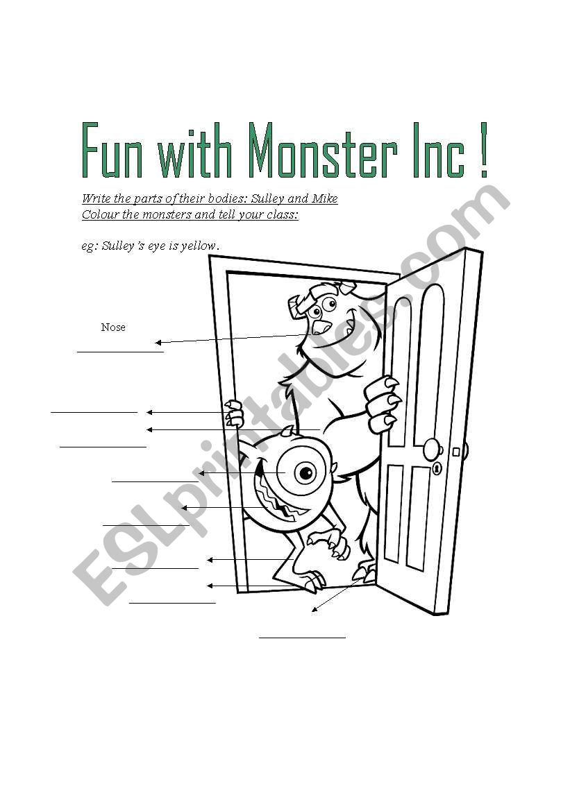 Fun with Monster Inc worksheet