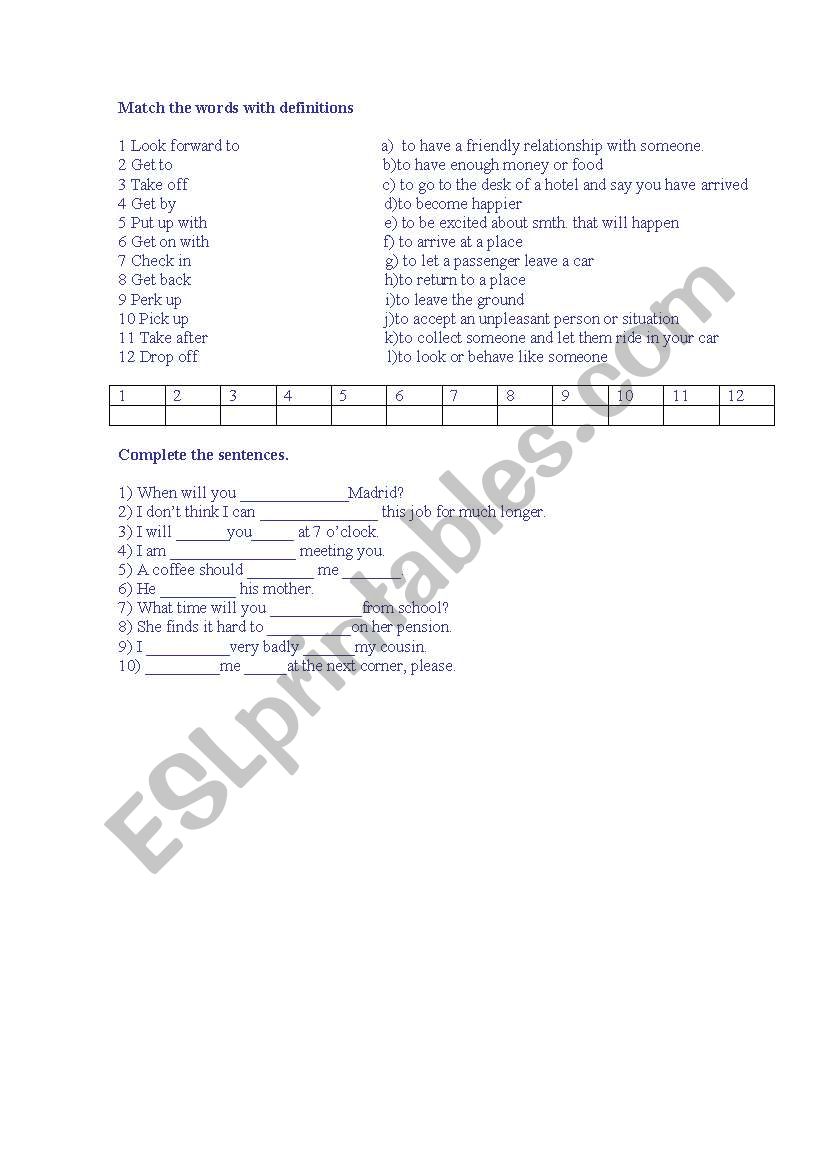 phrasel verbs worksheet