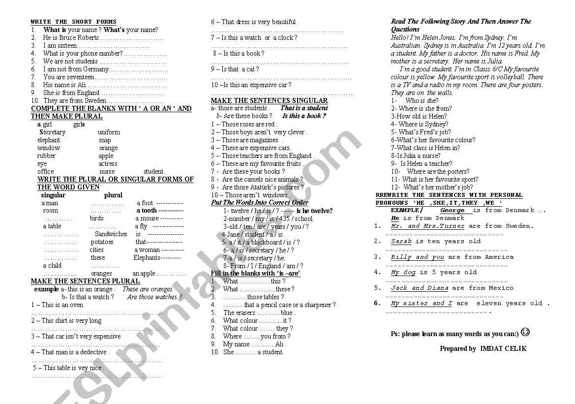 Am- is - are -Demonstrative  worksheet