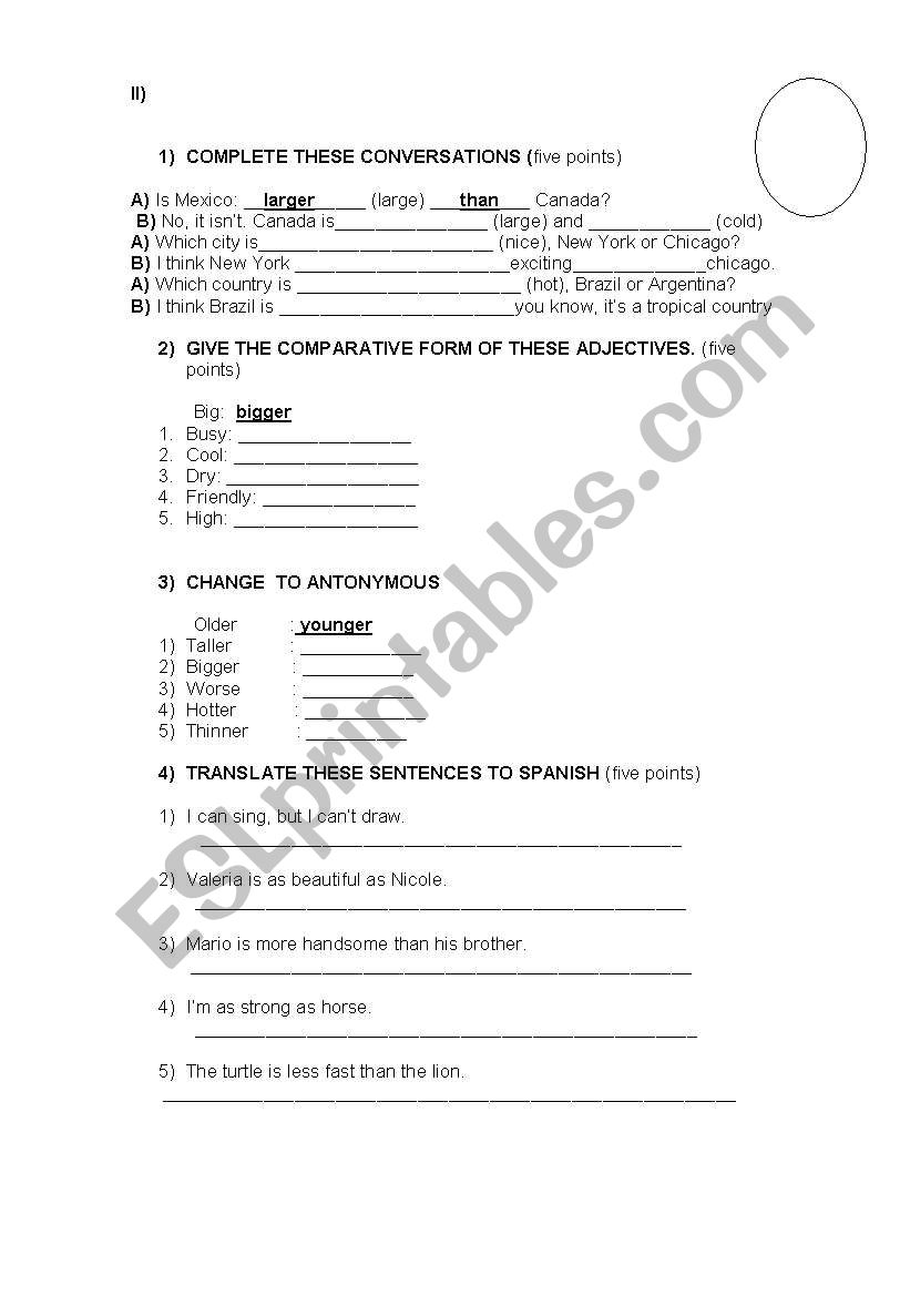 comparatives worksheet