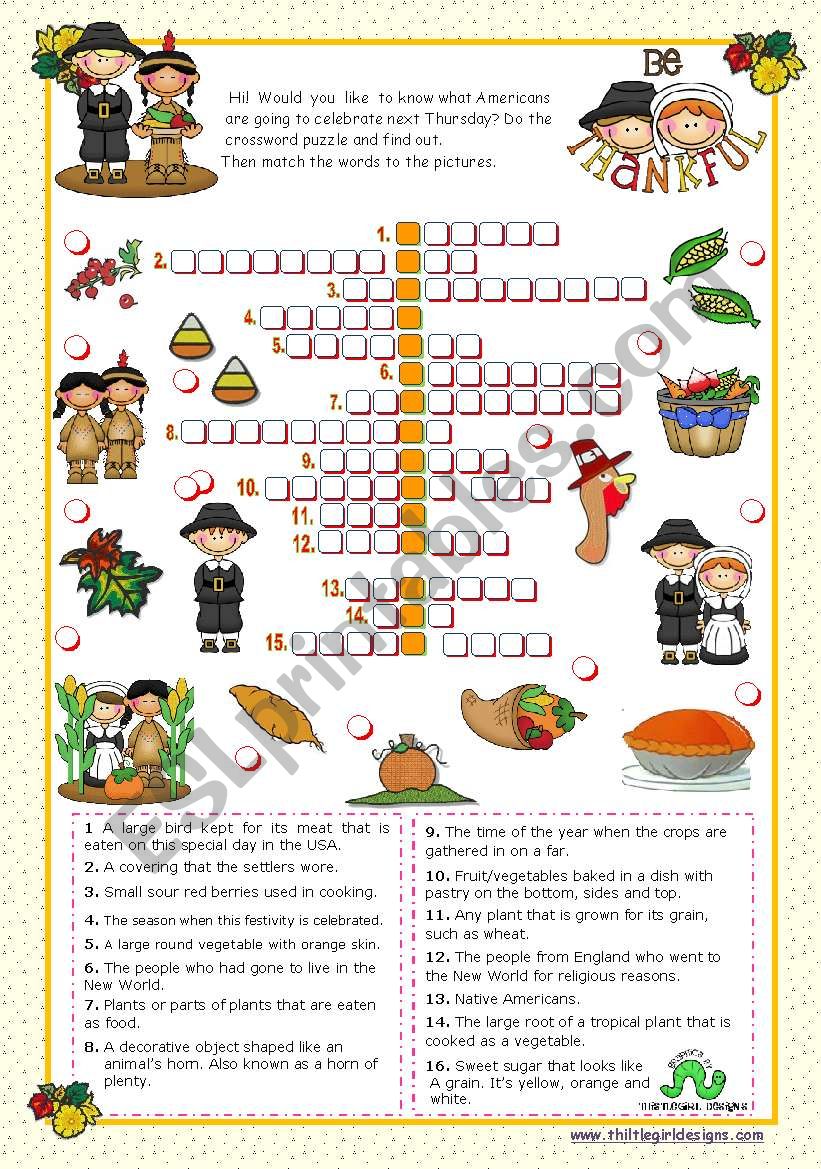 Free Printable Thanksgiving Crossword Puzzles