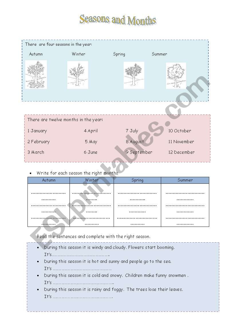 Seasons and months worksheet