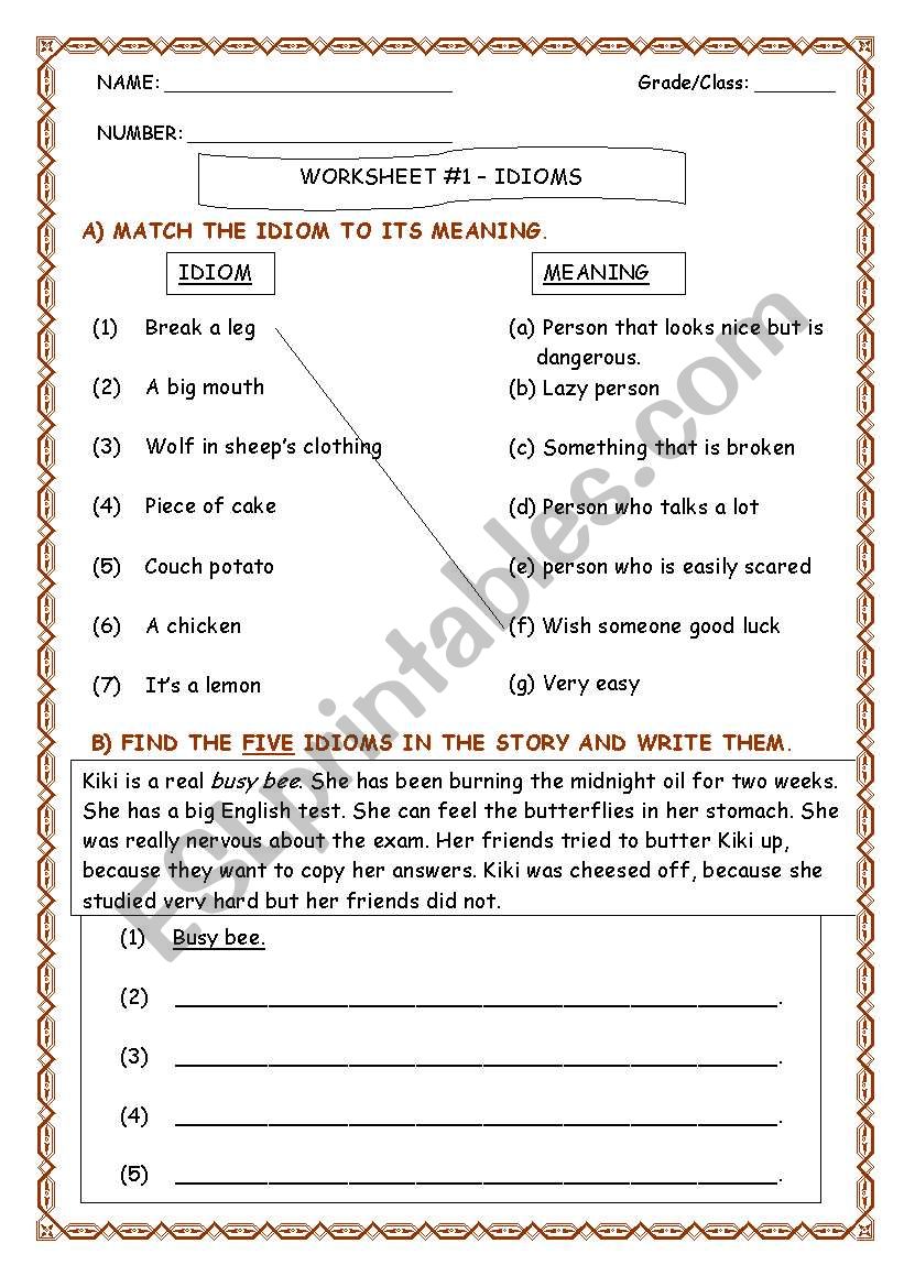 IDIOMS worksheet