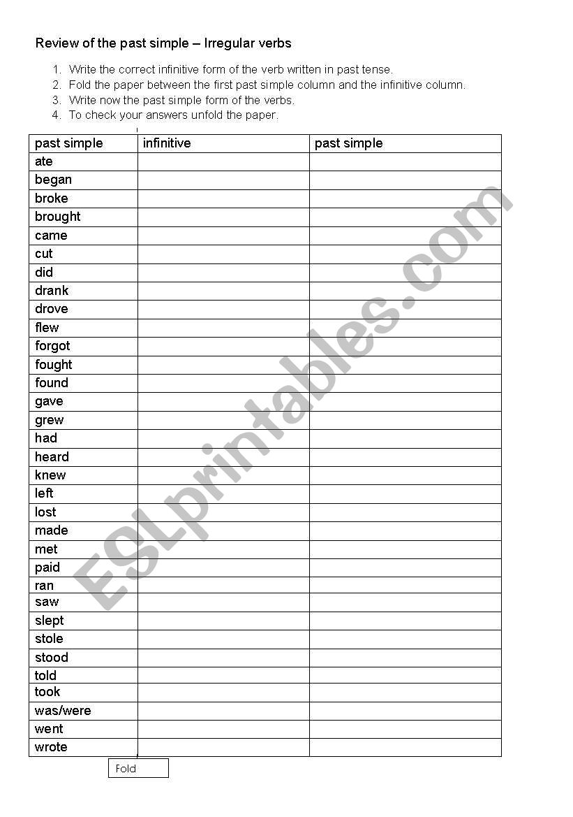 irregular verbs past simple worksheet