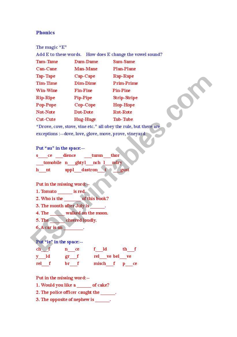 phonics worksheet