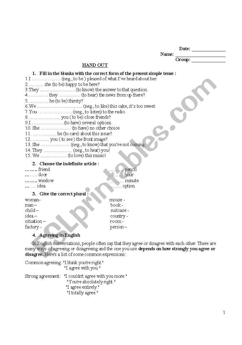 to be, agreeing in english worksheet