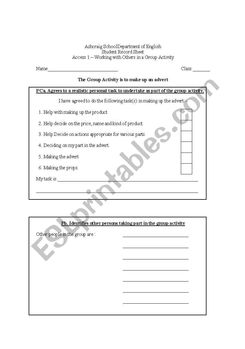 advertising worksheet