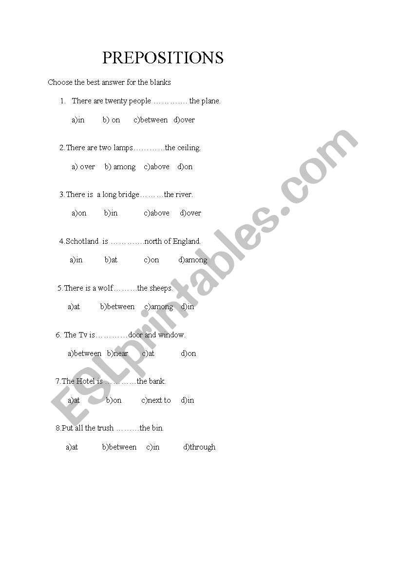 Prepositions worksheet