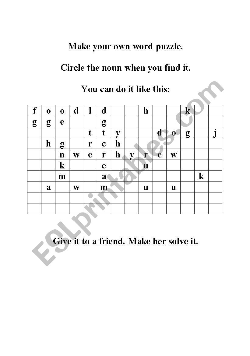 Noun puzzel activity worksheet