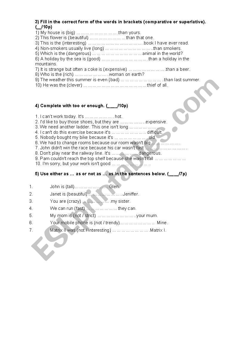 comparative - superlative  worksheet